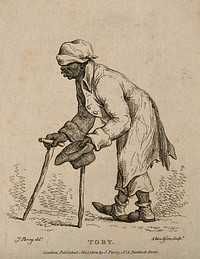 Toby, a man who pretended to be blind and lame. Etching by A. van Assen, 1804, after J. Parry.