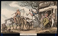 The dance of death: time & death, and goody barton. Coloured aquatint after T. Rowlandson, 1816.