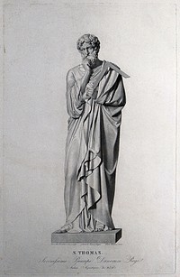 Saint Thomas the Apostle. Engraving by P. Fontana after L. Camia after B. Thorwaldsen.