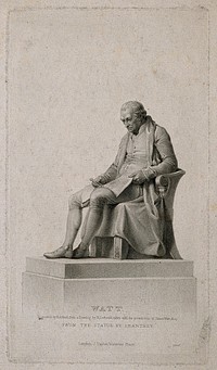 James Watt. Stipple engraving by H. Adlard after H. Corbould after Sir F. Chantrey.