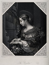 Saint Cecilia. Engraving by A.H. Payne after C. Dolci.