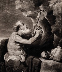 Saint Jerome  or Saint John the Evangelist . Mezzotint by R. Laurie after Sir P.P. Rubens.