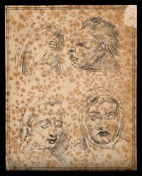 Four faces of the damned in Dante's Hell. Drawing, c. 1791.