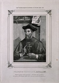 François Rabelais. Lithograph by A. Bourgerie.