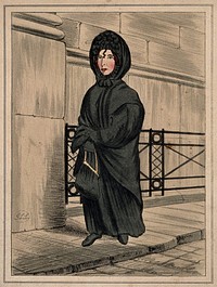 Miss Whitehead, an eccentric, known as the 'Bank Nun'. Coloured lithograph by G.L. Lee.