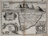 Elevation of the Cape of Good Hope and and map of South Africa. Engraving.