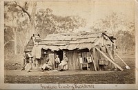 Doctor Smith, an Australian surgeon, sitting outside a shack, reading a book. Photograph by T.J. Washbourne, ca. 1870/1888.