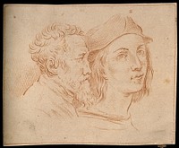 Two heads: Michelangelo and Raphael. Drawing, c. 1791.