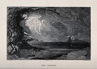 God creates light over the waters. Wood engraving by Thompson after J. Martin.