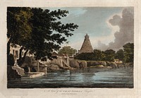 Pagoda at Thanjavur, Tamil Nadu. Coloured etching by William Hodges, 1787.