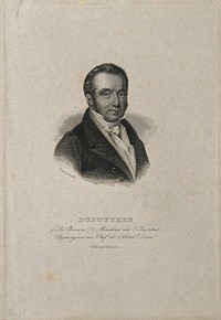 Guillaume, Baron Dupuytren. Line engraving by F. J. Dequevauviller.