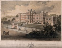 Queen Elizabeth's hospital, Brandon Hill, Bristol: students filing in. Coloured lithograph by G. Hawkins after S.C. Jones after T. Foster.