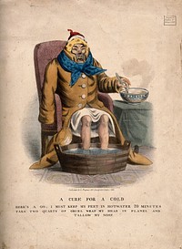 A sick man with a cold. Coloured lithograph, 1833.