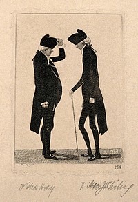 Thomas Hay and Sir James Stirling, arguing. Etching by J. Kay, 1796, after himself.