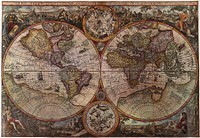 Geography: a map of the world. Colour lithograph, ca.1970, after J. B. Vrients, 1596.