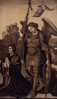 Saint George. Lithograph by N.J. Strixner after J. Gossaert (Mabuse), 1821.