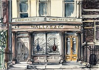 Wallas & Co. pharmacy, 45 New Cavendish Street, London. Watercolour.