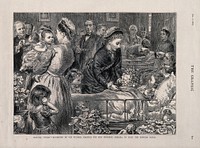 H.R.H. The Princess Louise, with many patients, nurses and doctors in a ward of the Victoria Hospital for Sick Children, Chelsea. Wood engraving by T. W. Lascelles, 1876.