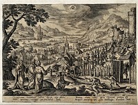 The month October and the sign of Scorpio, represented by the vintage and by the parable of the unjust husbandmen. Engraving by A. Collaert after H. Bol, 1585.