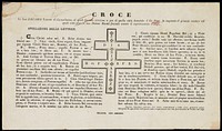 Croce : Li San Zaccaria vescovo di Gerusalemme, al quale facendo orazione a pro quella città devastata della peste, fu inspirato il presente mistero col quale restò placata sua Divina Maestà facendo cessare il sopraccennato castigo.