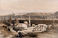 Cairo seen from the south, Egypt. Coloured lithograph by Louis Haghe after David Roberts, 1849.