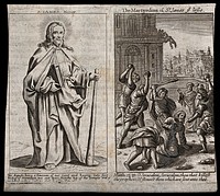 Martyrdom of Saint James the Less. Engraving.