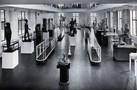 The Wellcome Research Institution's building, Euston Road, London: the Hall of Statuary of the Wellcome Historical Medical Museum as arranged in the 1930s. Photograph.