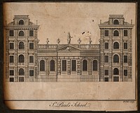 St Paul's School, London: the facade. Engraving by B. Cole, 1755.