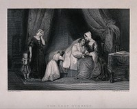 A dying man is surrounded by his family. Engraving by G. Presbury after J. Franklin, 1838.