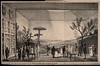 Bullock's Museum, (Egyptian Hall or London Museum), Piccadilly: the interior, with an exhibition about Mexico. Lithograph by A. Aglio.
