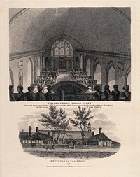 Chapel Great Ilford, Leper Hospital, Essex: interior of chapel. Line engraving by W. Wise, 1816, after R.B. Schnebbelie.