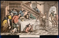 The dance of death: the hunter unkennelled. Coloured aquatint after T. Rowlandson, 1816.