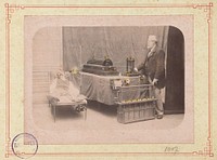 Arthur Radiguet about to make a radiograph (x-ray) of a recumbent man. Photograph by Radiographie Radiguet, ca. 1898.