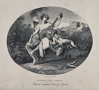 Hymen and Cupid. Steel engraving by E. Chavane after W. Hogarth.