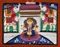 Consecration of Sri Lakshmi by the Elephants of Directions. Gouache drawing.