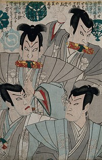 Comparisons of various actors in the role of the sorcerer Nikki Danjō. Colour woodcut by Kunichika, 1868.