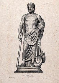 Aesculapius. Engraving by P. Bouillon.