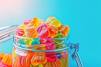 A colorful collection of homemade gummy candy in a jar confectionery food freshness.
