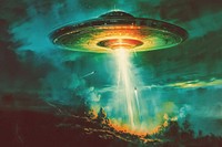 Aliens landing with ufo on earth coming in peace outdoors sky astronomy.
