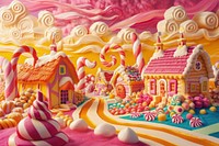 Small cute candy village backgrounds dessert food.