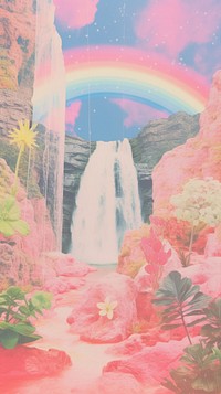 Waterfall rainbow art outdoors.