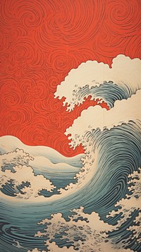 Japanese wood block print illustration of hurricane nature ocean sea.