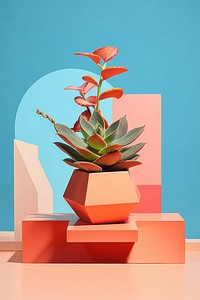 Geometric set of blocks flower plant vase.