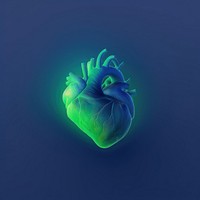 Abstract blurred gradient illustration human heart green blue creativity.