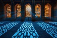 An isalamic windows lighting shadow blue.