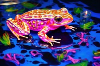 A frog swimming in the water purple amphibian wildlife.