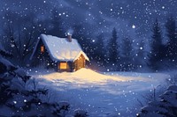 Digital paint snow house night architecture christmas.