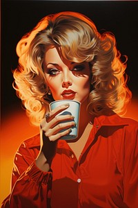 A lady sipping coffee art painting portrait.