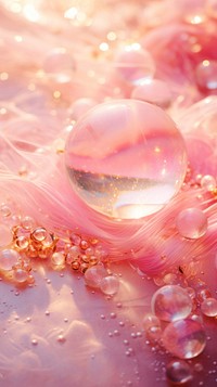 Pink bubble on water sphere petal transparent.
