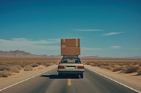 Car with boxes on top vehicle road transportation.